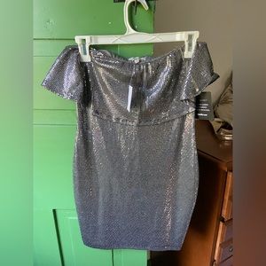 Charolette Russe silver sparkle strapless dress